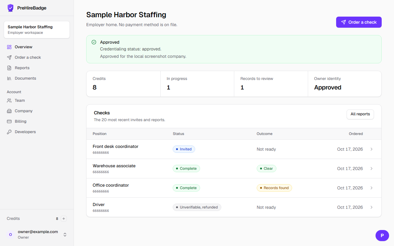 Checks, credits, and the order button.