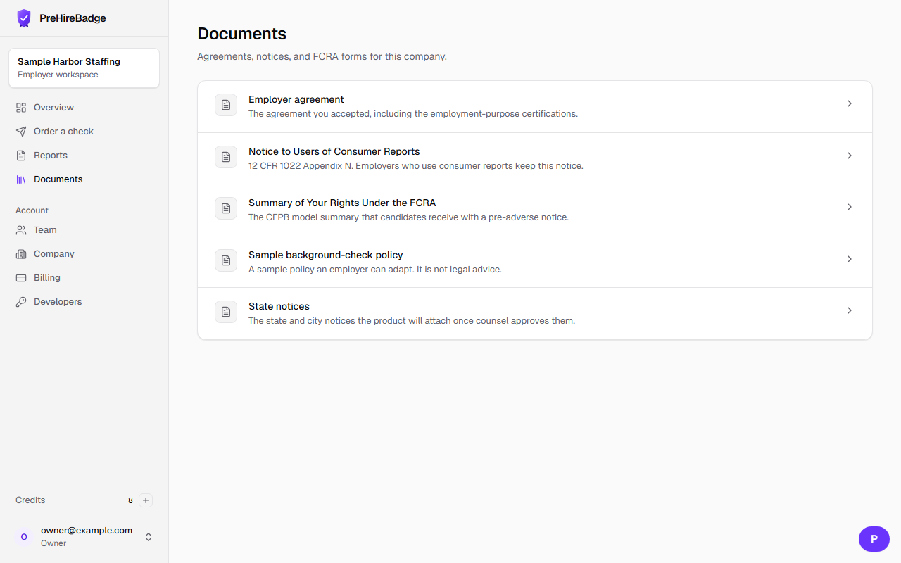 The documents library: agreement, rights, and notices.