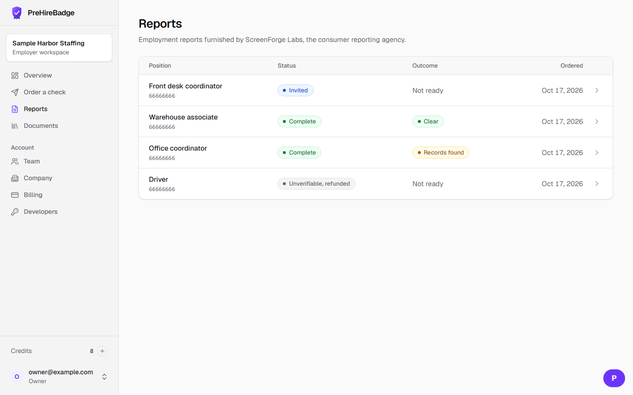 Report status on the employer list.